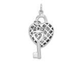 Rhodium Over Sterling Silver Cubic Zirconia Heart Lock and Key Pendant