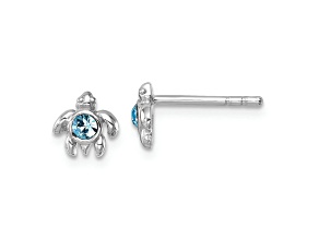 Rhodium Over Sterling Silver Crystal Inlay Tiny Turtle Earrings