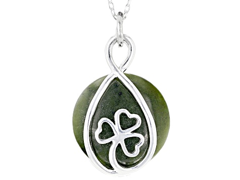 Connemara Marble Reversible Silver Shamrock  Pendant 18" Chain