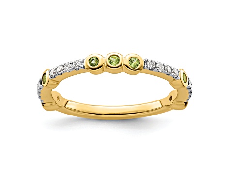 14K Yellow Gold Stackable Expressions Peridot and Diamond Ring 0.2ctw