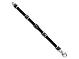 Stainless Steel Antiqued and Polished Dragon Black Braided Leather Bracelet