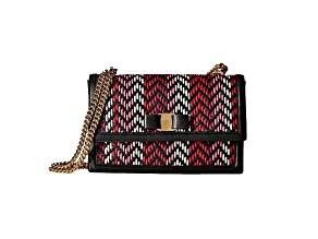 Ferragamo Ginny Multi Pink and Red Plaited Calf Leather Shoulder Bag