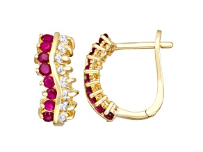 Ruby with Diamond 10K Yellow Gold Huggie Earrings 0.76ctw