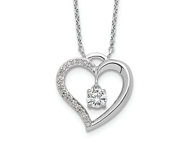 Rhodium Over Sterling Silver Polished Cubic Zirconia Open Heart with 1.25-inch Extension Necklace