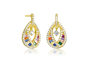Multi-Colored Cubic Zirconia, 14k Gold Plated  over Sterling Silver Pear Drop Earrings