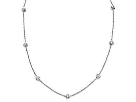 Rhodium Over 18K White Gold Diamond Stations 18 Inch Necklace