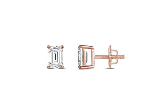 White Cubic Zirconia 14k Rose Gold Studs With Velvet Gift Box 1.00ctw