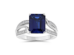 10K White Gold 0.20CTW Lab Created Sapphire and Lab-Grown White Diamond Ring