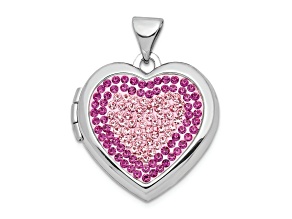 Rhodium Over Sterling Silver 18mm Preciosa Crystal Heart Locket
