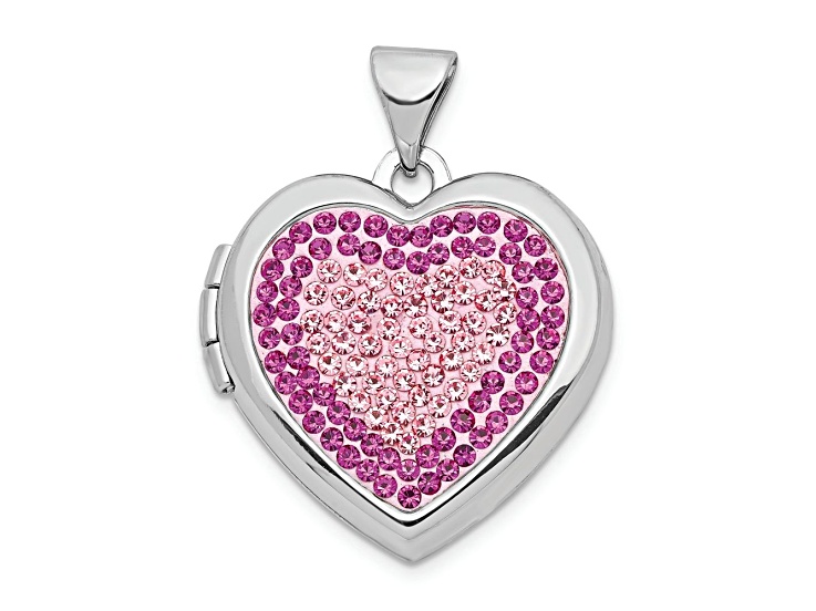 Rhodium Over Sterling Silver 18mm Preciosa Crystal Heart Locket
