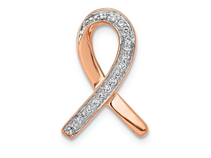 10k Rose Gold and Rhodium Over 10k Rose Gold Diamond Awareness Chain Slide Pendant