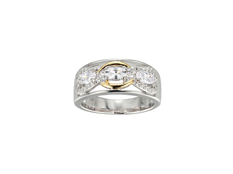 White Cubic Zirconia Platinum and 18k Yellow Gold Over Sterling Silver Ring 1.26ctw