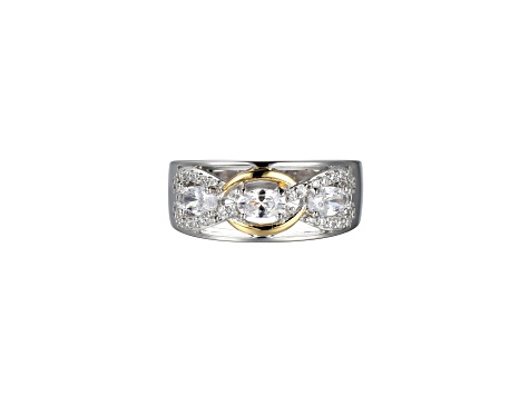 White Cubic Zirconia Platinum and 18k Yellow Gold Over Sterling Silver Ring 1.26ctw