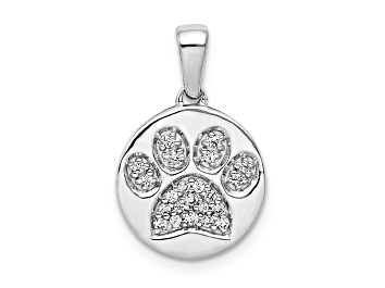 Picture of Rhodium Over 14K White Gold Diamond Paw Print in Circle Pendant