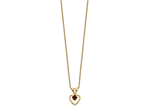 14K Yellow Gold 3mm Garnet Heart Birthstone Necklace