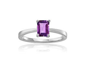 Rectangular Octagonal Amethyst Sterling Silver Solitaire Ring