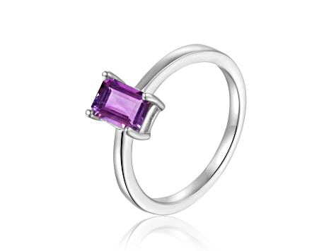 Rectangular Octagonal Amethyst Sterling Silver Solitaire Ring
