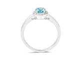 Rhodium Over Sterling Silver Paraiba Blue Apatite and Lab Grown Diamond Accent Ring 0.69ctw