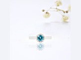 Rhodium Over Sterling Silver Paraiba Blue Apatite and Lab Grown Diamond Accent Ring 0.69ctw