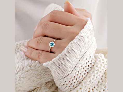 Paraiba Blue Apatite and Lab Grown Diamond Accent Ring Rhodium