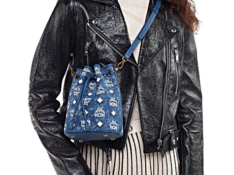 MCM Mini Dessau Drawstring in Vintage Denim Jacquard Handbag