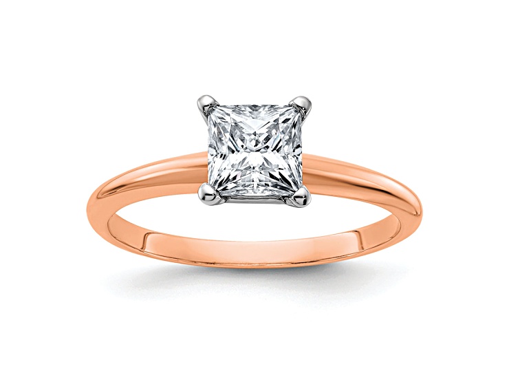 14K Rose Gold and White Gold Accent 1ct 5.5mm G H I True Light Princess Moissanite Solitaire Ring