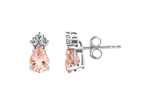 7x5mm Pear Shape Morganite with Diamond Accents 14k White Gold Stud Earrings