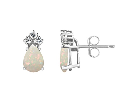 7x5mm Pear Shape Opal with Diamond Accents 14k White Gold Stud Earrings