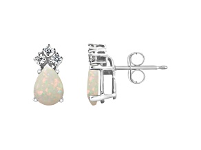 7x5mm Pear Shape Opal with Diamond Accents 14k White Gold Stud Earrings
