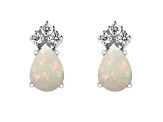7x5mm Pear Shape Opal with Diamond Accents 14k White Gold Stud Earrings