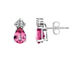 7x5mm Pear Shape Pink Topaz with Diamond Accents 14k White Gold Stud Earrings