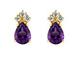 7x5mm Pear Shape Amethyst with Diamond Accents 14k Yellow Gold Stud Earrings