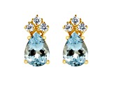 7x5mm Pear Shape Aquamarine with Diamond Accents 14k Yellow Gold Stud Earrings