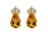 7x5mm Pear Shape Citrine with Diamond Accents 14k Yellow Gold Stud Earrings