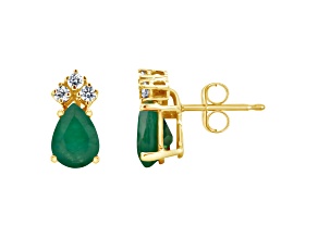 7x5mm Pear Shape Emerald with Diamond Accents 14k Yellow Gold Stud Earrings