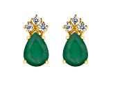 7x5mm Pear Shape Emerald with Diamond Accents 14k Yellow Gold Stud Earrings