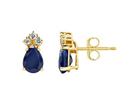 7x5mm Pear Shape Sapphire with Diamond Accents 14k Yellow Gold Stud Earrings