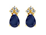 7x5mm Pear Shape Sapphire with Diamond Accents 14k Yellow Gold Stud Earrings