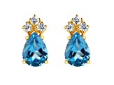 7x5mm Pear Shape Blue Topaz with Diamond Accents 14k Yellow Gold Stud Earrings