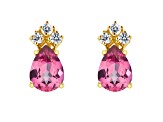 7x5mm Pear Shape Pink Topaz with Diamond Accents 14k Yellow Gold Stud Earrings