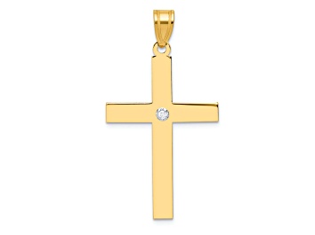 Picture of 14k Yellow Gold Polished Diamond Cross Pendant