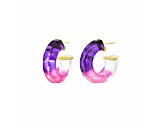 14K Yellow Gold Over Sterling Silver Purple and Pink Faceted Acrylic Huggies