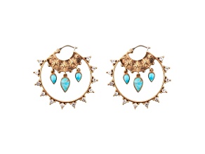 Barse Jewelry Blue Composite Turquoise Gold Tone Hoop Earrings