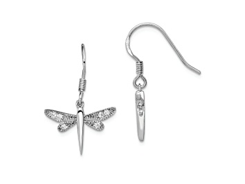 Picture of Rhodium Over Sterling Silver Polished Cubic Zirconia Dragonfly Earrings