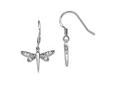 Rhodium Over Sterling Silver Polished Cubic Zirconia Dragonfly Earrings