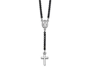 Rhodium Over Sterling Silver Black Cubic Zirconia 15.5-inch with 2-inch Extension Rosary Necklace