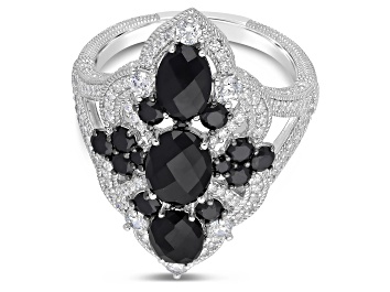 Picture of Judith Ripka 5.78ctw Black Spinel and Bella Luce Rhodium Over Sterling Silver Ring