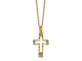 14K Yellow Gold Polished Cubic Zirconia Cross Pendant Necklace