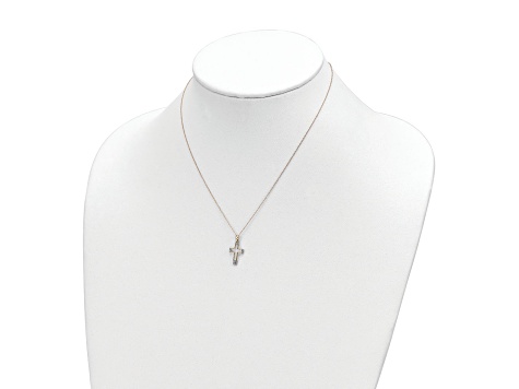 14K Yellow Gold Polished Cubic Zirconia Cross Pendant Necklace