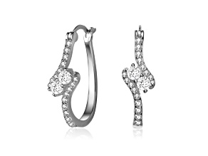 Clear Cubic Zirconia, Rhodium Plated over Sterling Silver Modified Hoop Earrings